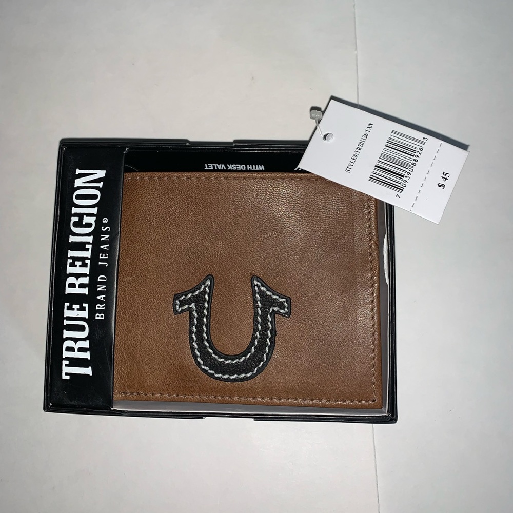 New mens TRUE RELIGION Horseshoe brown wallet bifold
